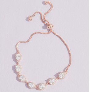 Teardrop Crystal Chain Bracelet, Rose Gold, New, Wedding